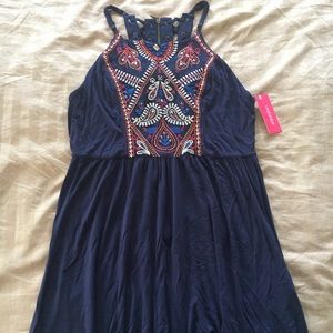 Xhilaration Navy Embroidered Romper sexy lace back